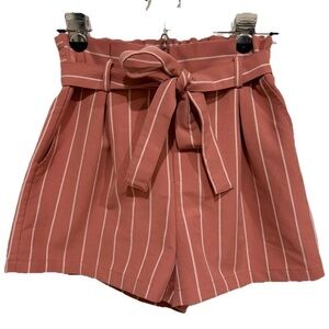 Women's Forever 21 Pull-On Chino Shorts Small Mauve White Stripe Drawstring Belt